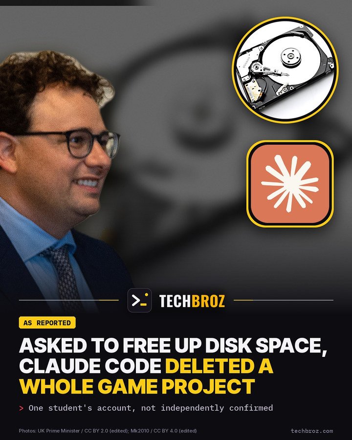 Fail card: Asked to free up disk space, Claude Code deleted a student's whole game project, the student says