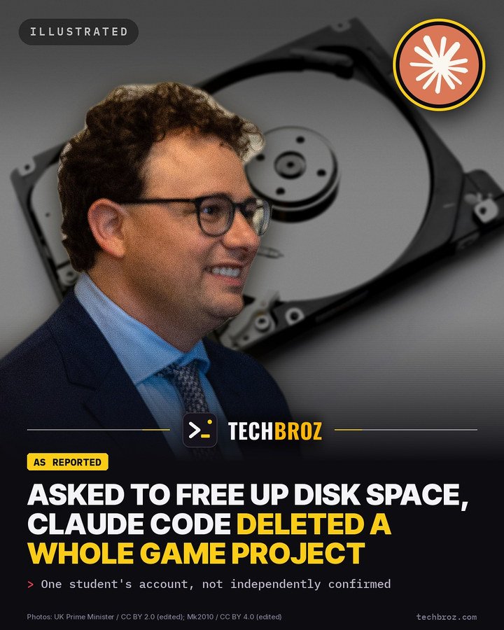 Fail card: Asked to free up disk space, Claude Code deleted a student's whole game project, the student says