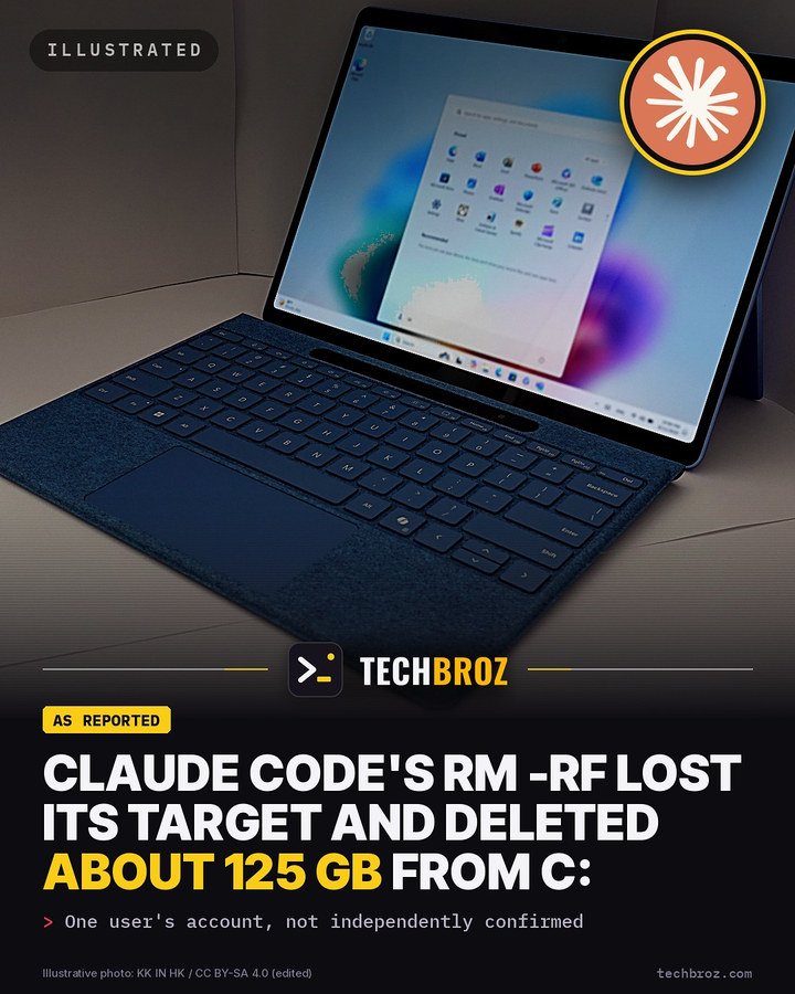 Fail card: A user says a Claude Code subagent's rm -rf lost its target between PowerShell and bash, then deleted about 125 GB from the C: drive