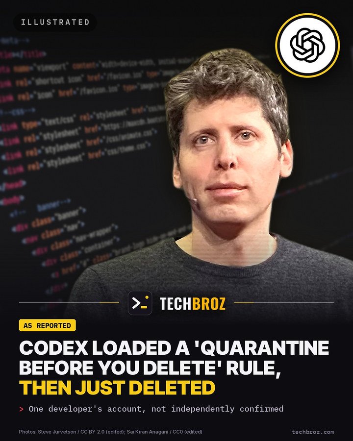 Fail card: A developer says Codex loaded their 'quarantine first' delete rule, then deleted two folders without it