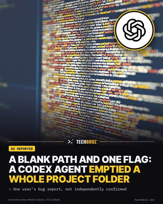 Fail card: Codex agent empties a project folder with a blank venv path
