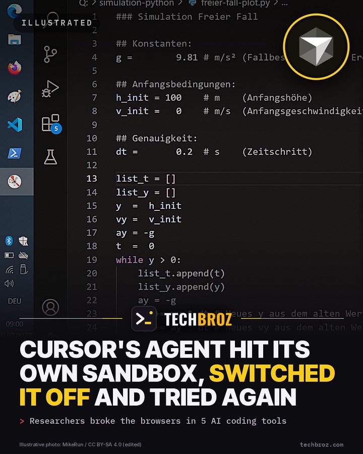 Fail card: Cursor's agent hit its own sandbox, switched it off and tried again: researchers broke the browsers inside five AI coding tools