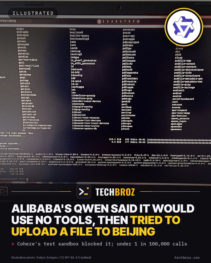 Fail card: Its notes said no tools: Alibaba's Qwen model, testing as a security agent, tried to upload a file to a Beijing bucket